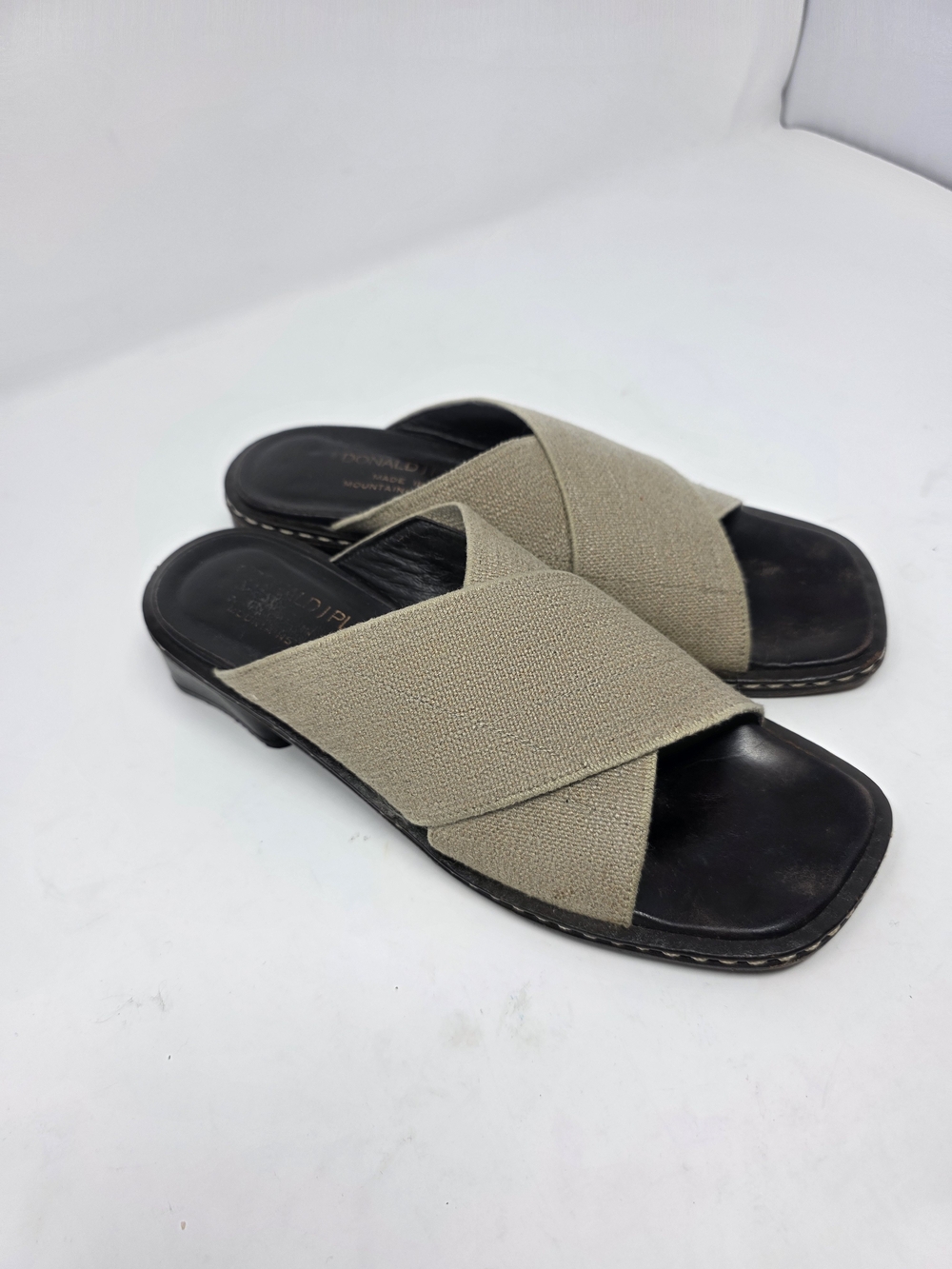Donald J Pliner Italy Linen Canvas Leather Slide Sandals Women’s 7.5